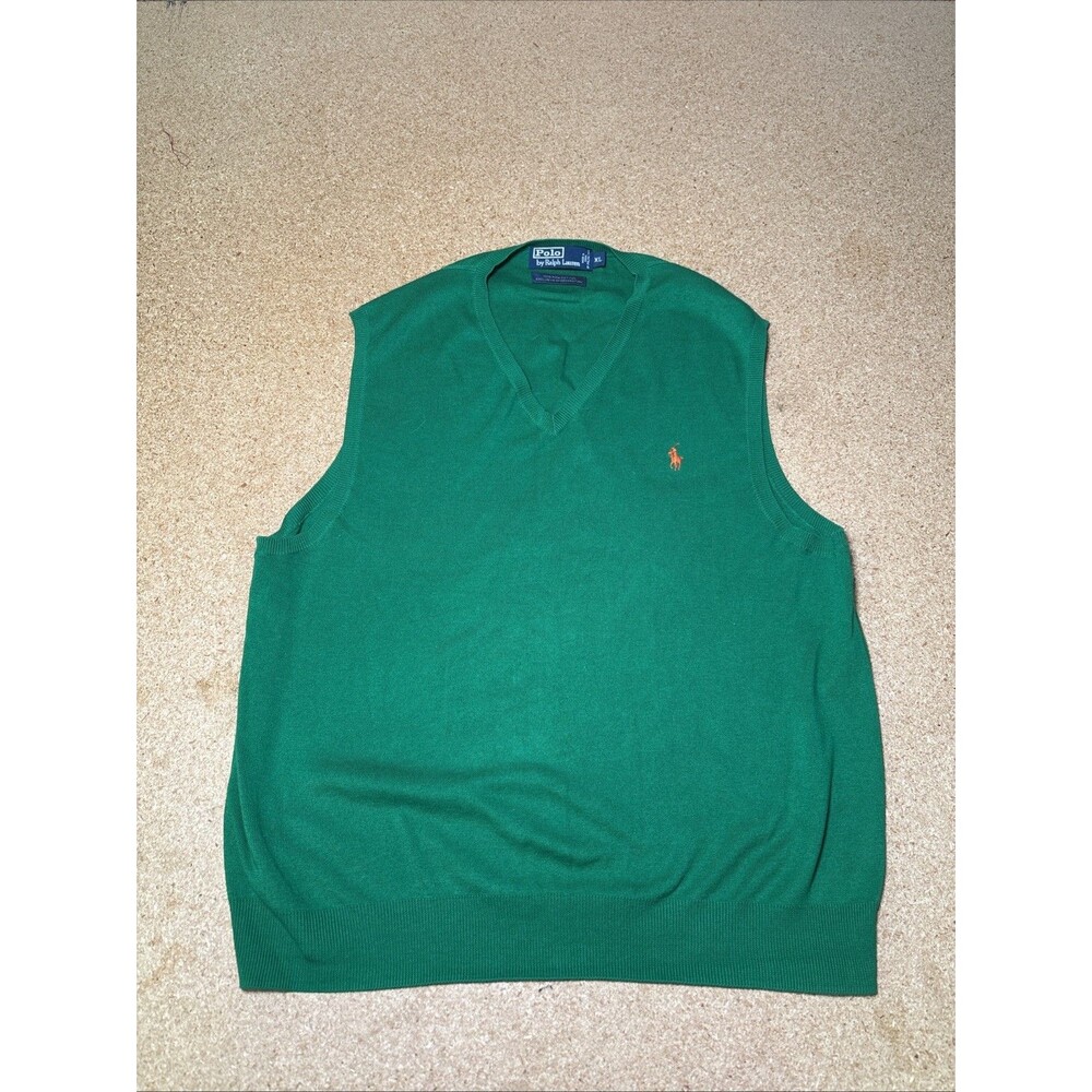 Polo Ralph Lauren Pima Cotton Green V-Neck Sweater Vest XL Golf Classic B3